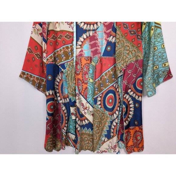 Cabi S Vintage Y2K Paisley Scarf Patchwork Print Tie Front Kimono Cardigan Boho - Picture 7 of 10